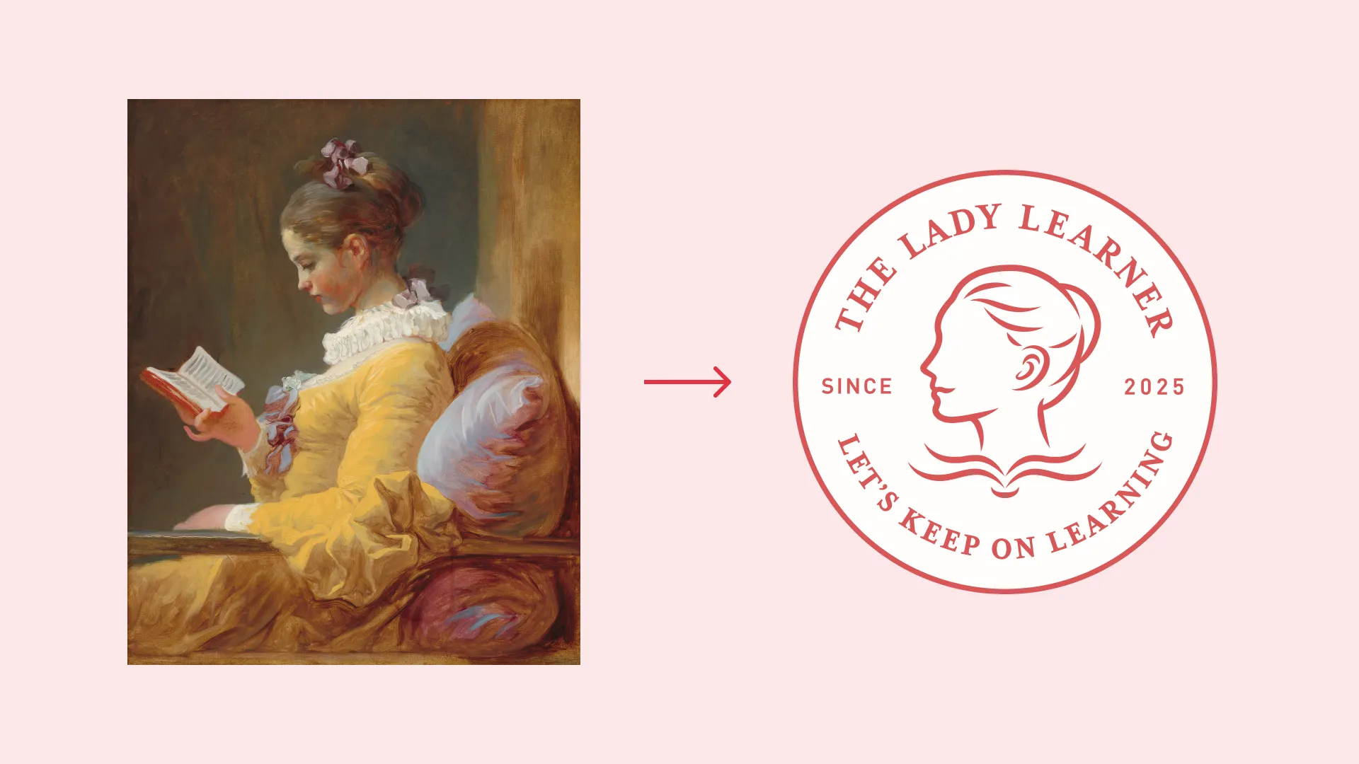 장-오노레 프라고나르의 '책 읽는 소녀'에서 탄생했던 레이디러너 기존 로고