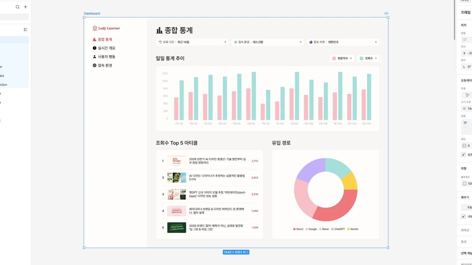 샘플 디자인 피그마 환경 스크린샷