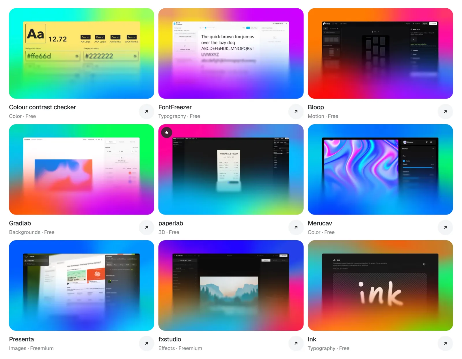 Design Minis에 등록된 웹 도구 목록 스크린샷